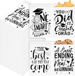 200 Pcs 2025 Graduation Cookie Bags Bulk Self Adhesive Kraft Paper Food Safe & Oilproof Grad One Smart Cookie Gift Bags for Grad Party,Bakery,Coffee Beans,Snacks(White)