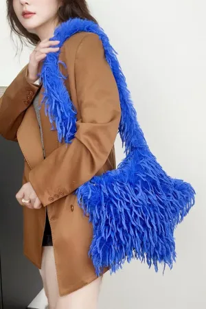 2024 New Y2K Star -shaped Bags Women's Faux Fur Fuzzy Hobo Bag Furry Crossbody Purse Grunge Bag
