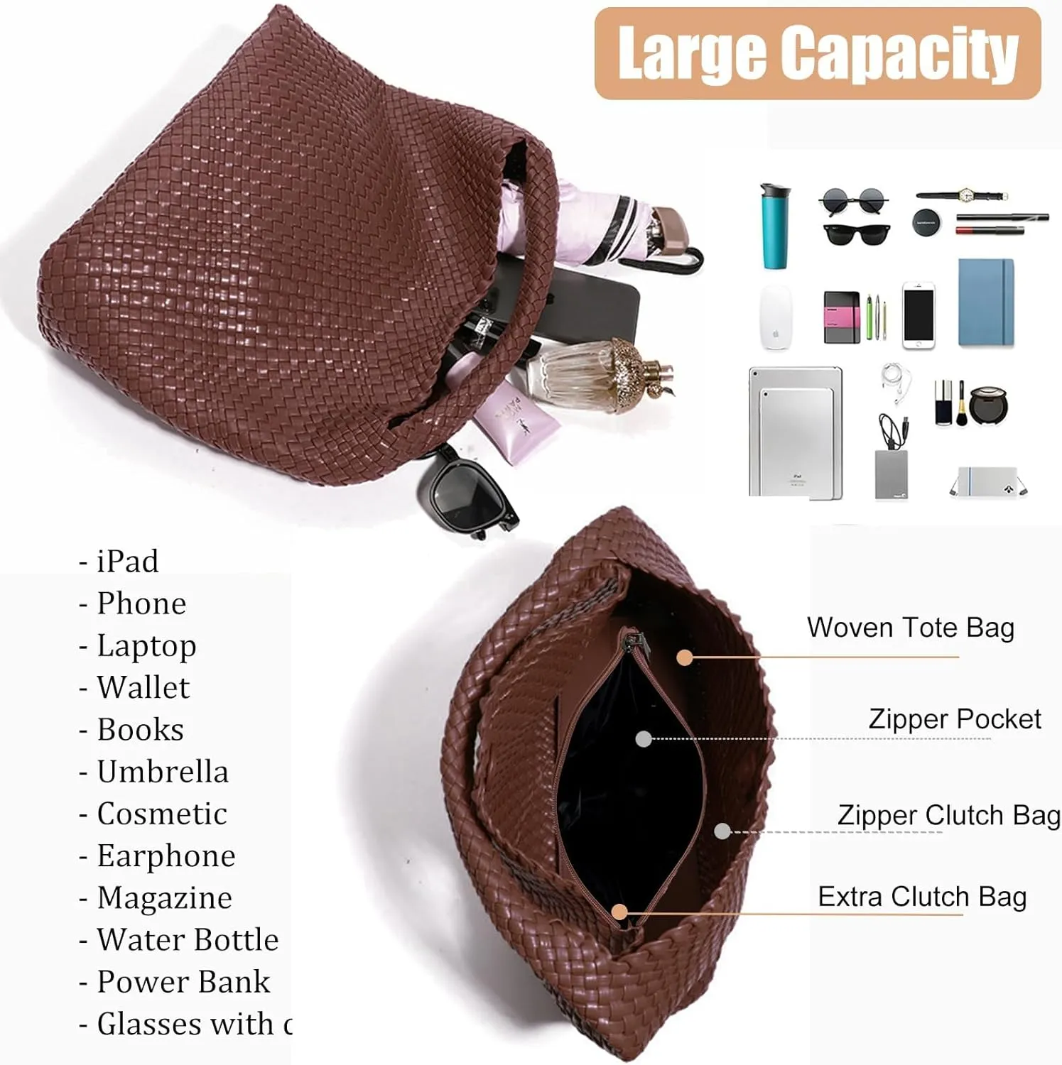 2025 Woven Tote Bag for Women, Extra Large Fashion Shoulder Hobo Bags, Leather Woven Beach Bag, Work Purses for Women