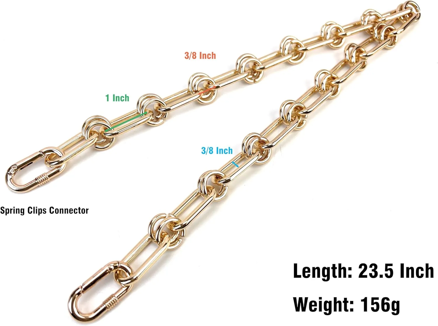 23.5 Inch Light Gold Chunky Chain Purse Strap Extender Accessory Link Charms Decoration Underarm Bag Strap Handle Repalcement