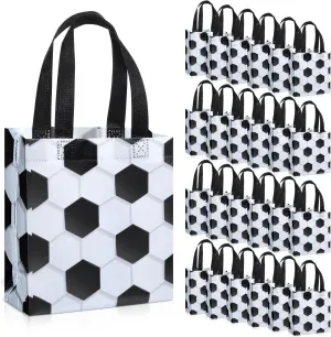24 Pcs Sports Party Favor Bags Football Basketball Baseball Soccer Treat Goodie Gift Bag with Handles for Party Gift(Soccer)