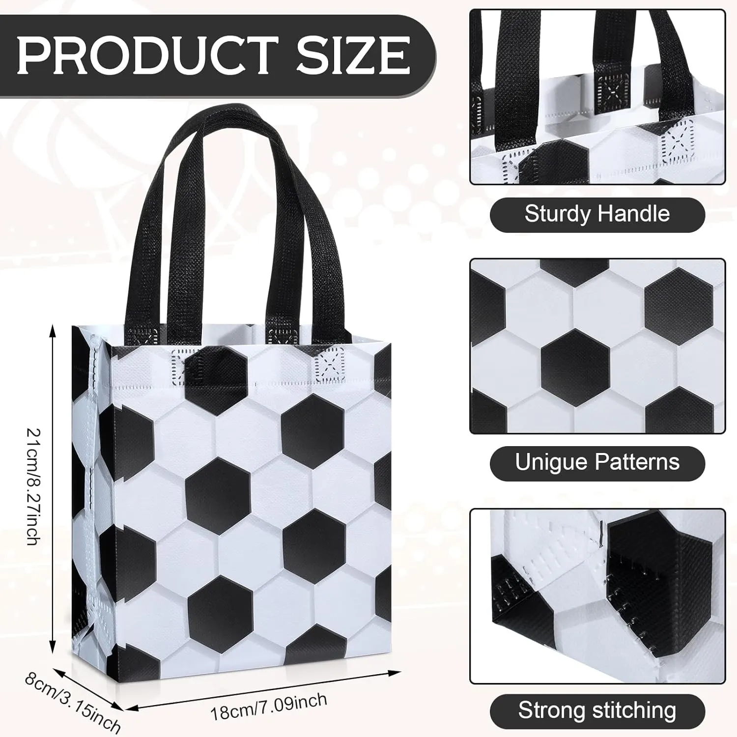 24 Pcs Sports Party Favor Bags Football Basketball Baseball Soccer Treat Goodie Gift Bag with Handles for Party Gift(Soccer)