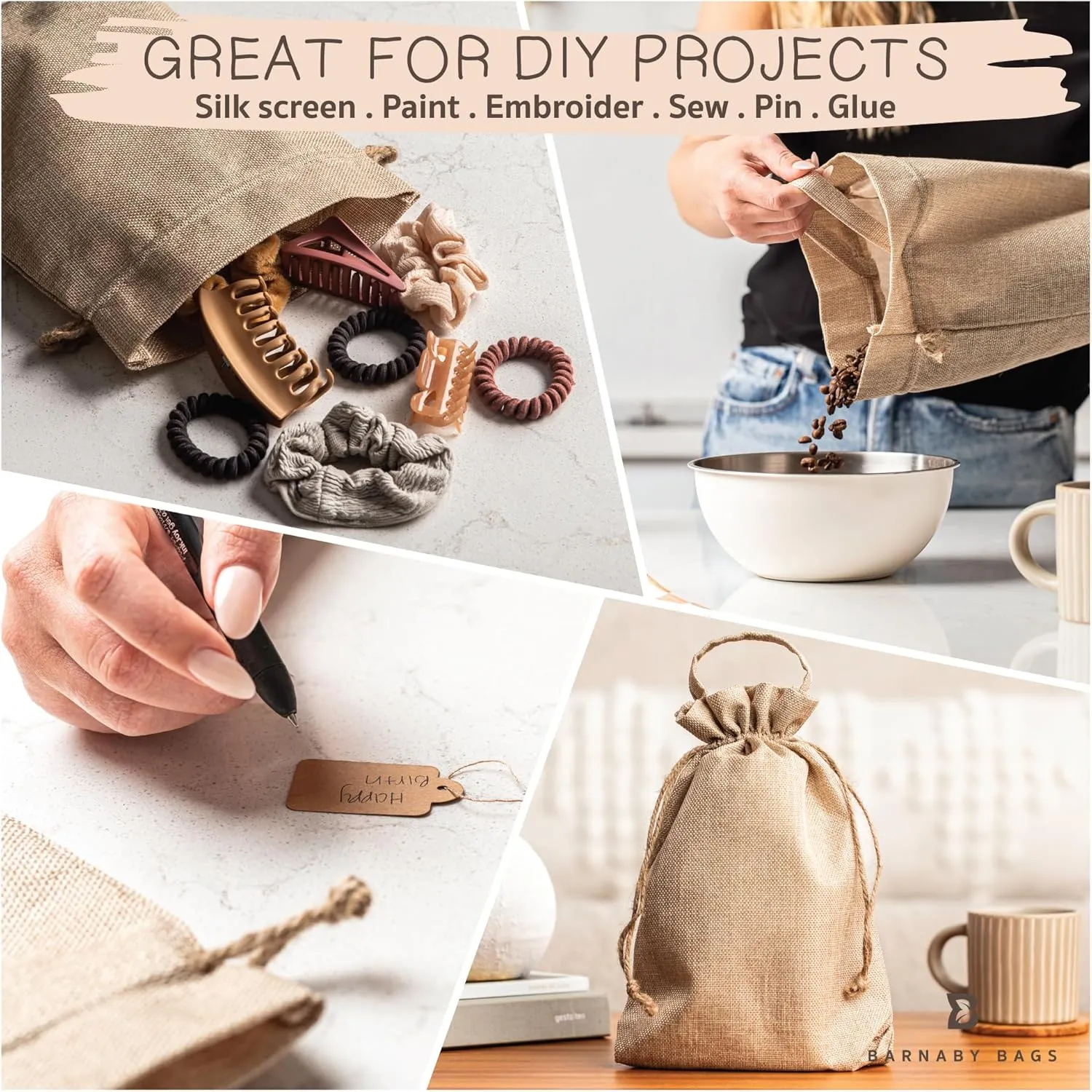 24 pk - Burlap Bags with Drawstring & Labels - Multi-Use 10" x 13" x 2" Jute Bags with Handles for Wedding, Party Favors, Diy Craft, Grocery, Household, Kitchen Storage - Rustic Burlap Gift Bags