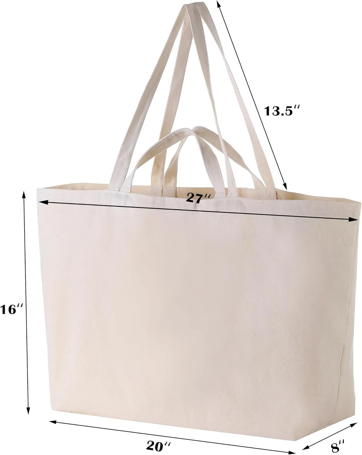 27 Inch Extra Large Canvas Shopping Bags Jumbo Heavy Duty Reusable Grocery Bags Bulk Blank Tote Bags with Double Handle
