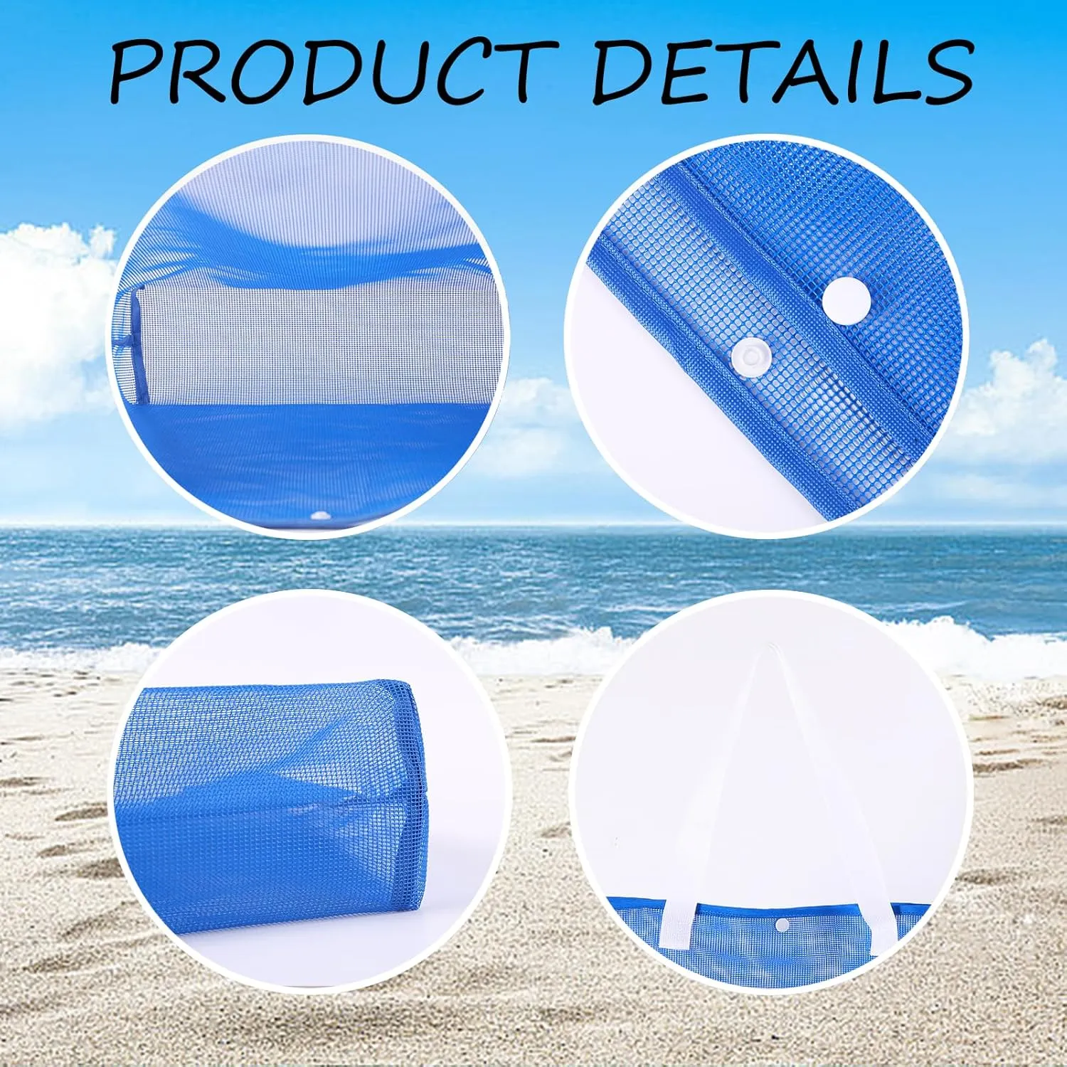 2Pack Large lightweight Simple Mesh Beach Tote Bag With snap Button Reusable Pool Bag for Outdoor Travel Shopping Gym