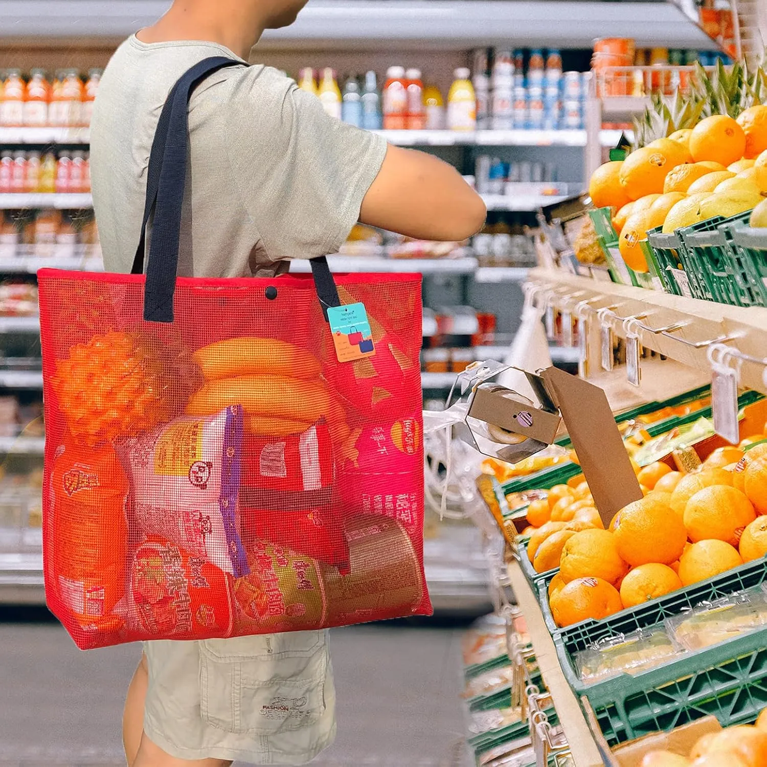 2Pack Large lightweight Simple Mesh Beach Tote Bag With snap Button Reusable Pool Bag for Outdoor Travel Shopping Gym