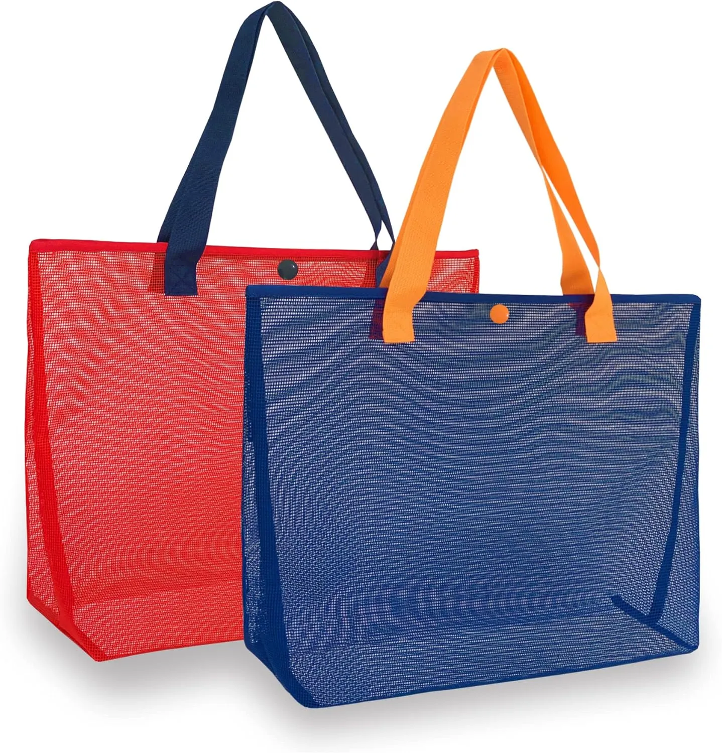 2Pack Large lightweight Simple Mesh Beach Tote Bag With snap Button Reusable Pool Bag for Outdoor Travel Shopping Gym