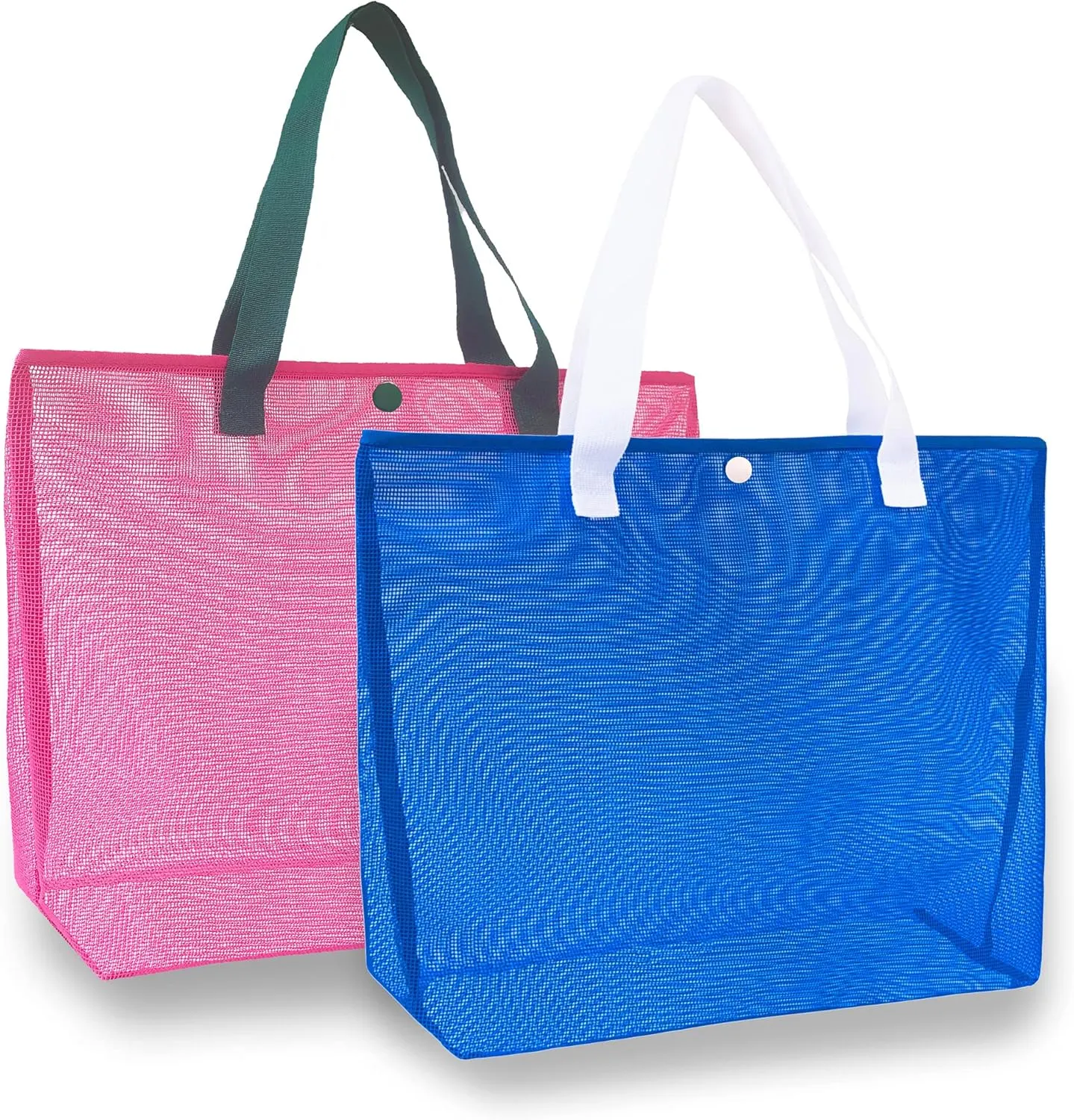 2Pack Large lightweight Simple Mesh Beach Tote Bag With snap Button Reusable Pool Bag for Outdoor Travel Shopping Gym