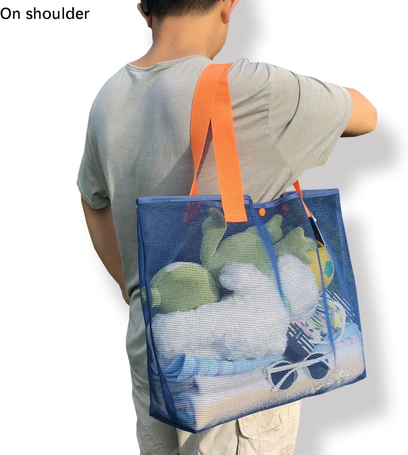 2Pack Large lightweight Simple Mesh Beach Tote Bag With snap Button Reusable Pool Bag for Outdoor Travel Shopping Gym