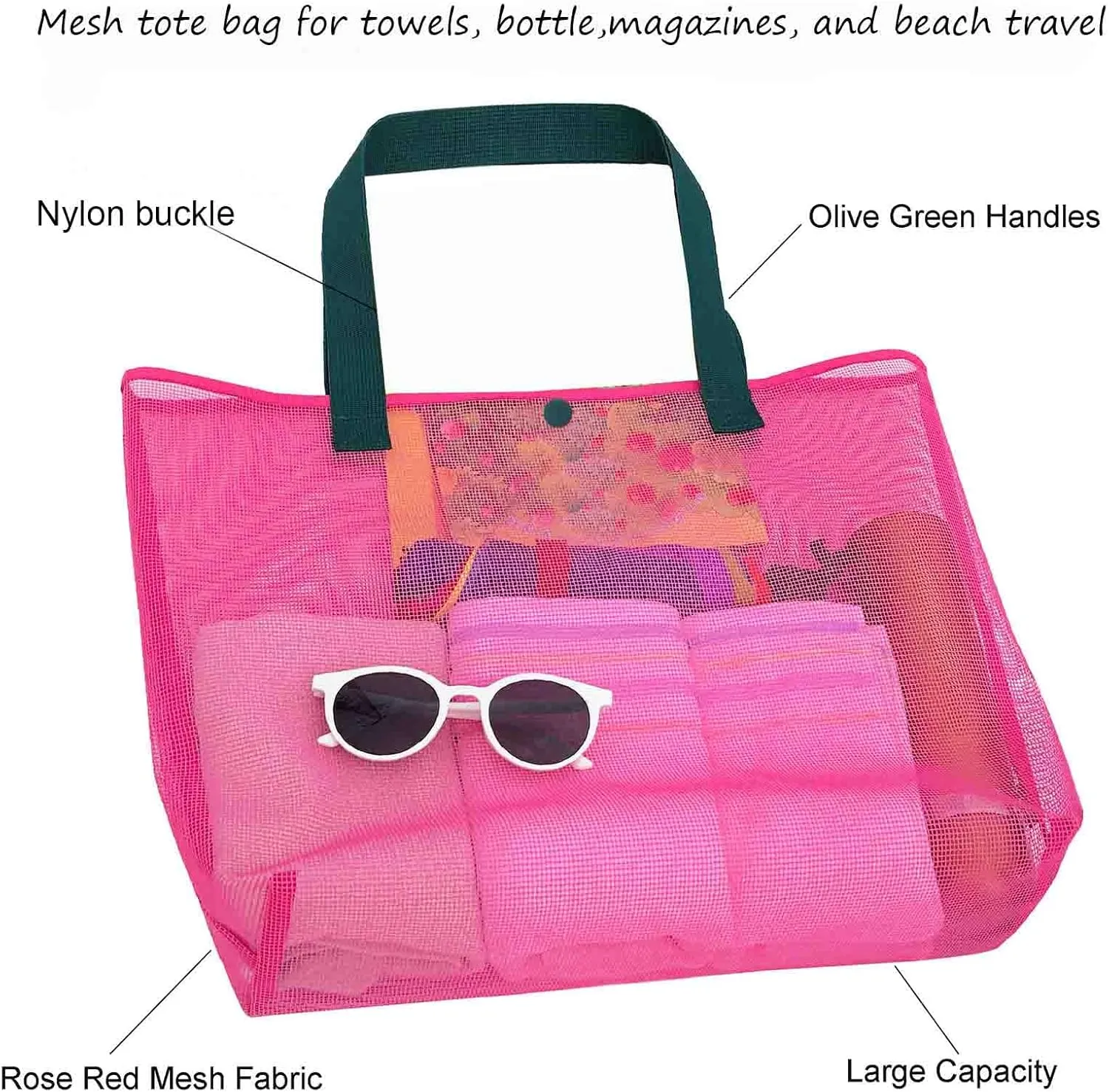 2Pack Large lightweight Simple Mesh Beach Tote Bag With snap Button Reusable Pool Bag for Outdoor Travel Shopping Gym