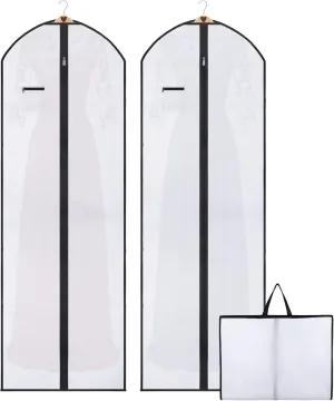 2Pack Wedding Evening Dress Garment Bags,180cm Protector Folding Non-woven Clothes Cover Bag with Pocket and Handle, Breathable Washable Dress Storage Carrier Protector Bags for Long Dress