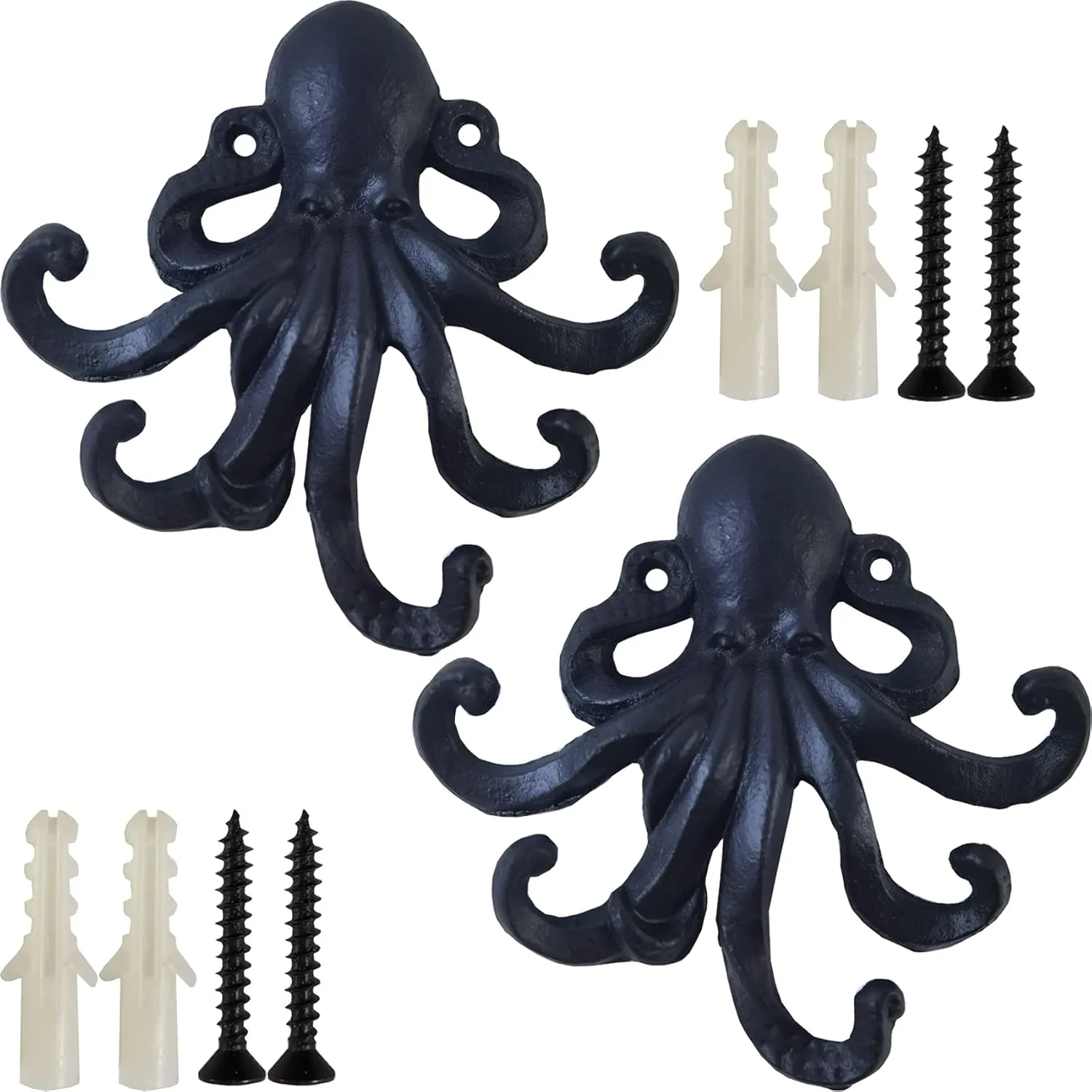 2PCS 6Inch Cast Iron Octopus Decorative Coat Hook - Wall Mounted Nautical Hand Towel Rack Holder with Screws, Rustic Metal Clothing Hanger for Bedroom/Bathroom/Kitchen/Balcony