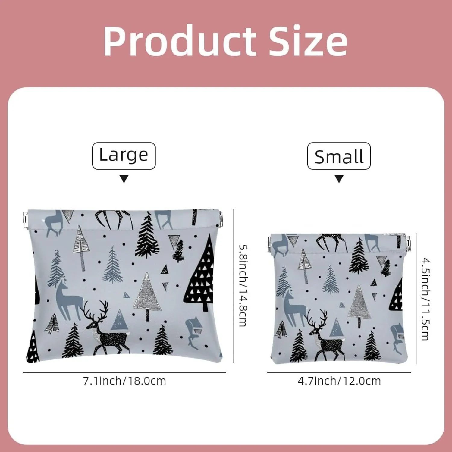 2Pcs Faux Leather Makeup Bag for Purse, Small Travel Kit Storage Pouch, Waterproof Mini Bag Purse, Multi-functional Shrapnel Storage Bag, Modern Abstract Forest Elk Tree Animal