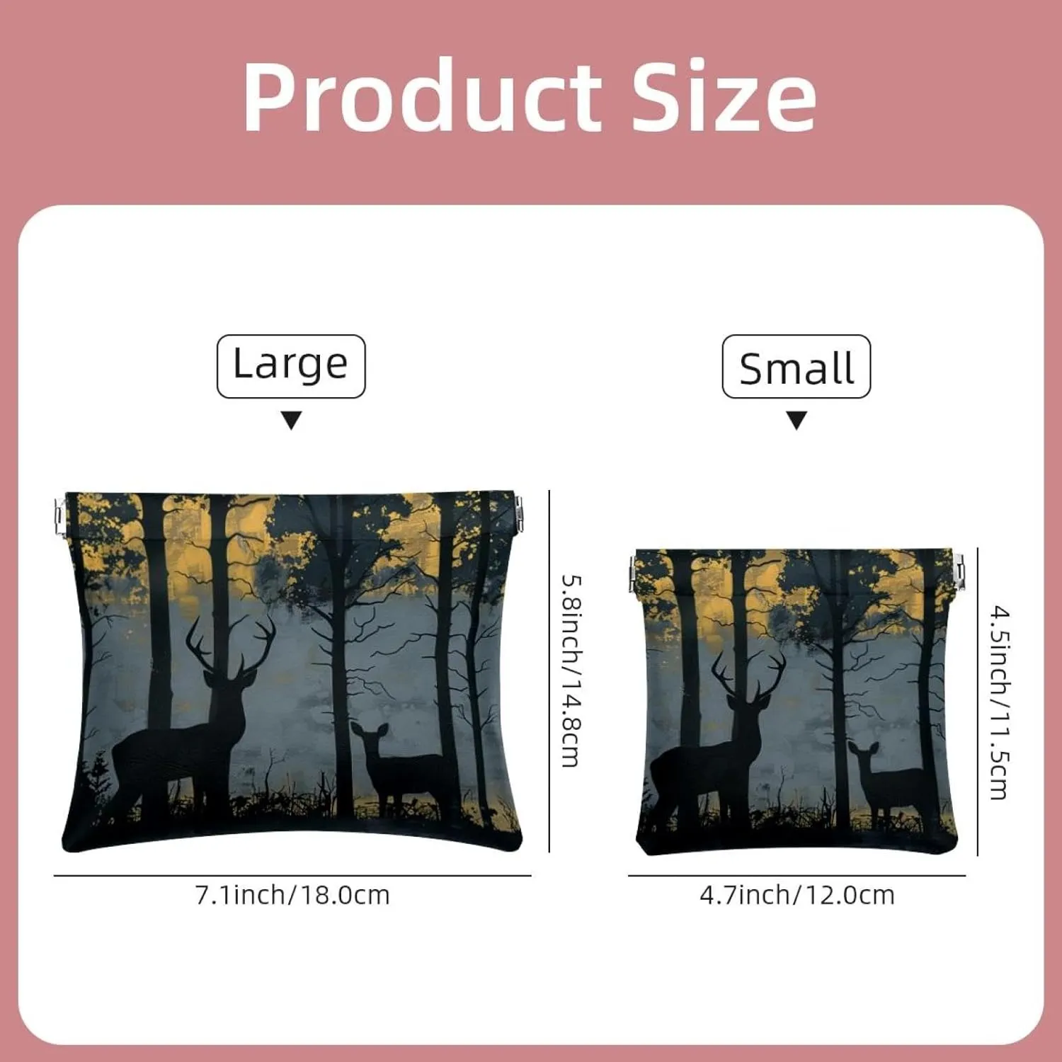 2Pcs Faux Leather Makeup Bag Set, Small Makeup Pouch for Purse, Mini Portable Cosmetic Bags for Women, Travel Makeup Bag for Cosmetics Jewelry, Forest Elk Animal