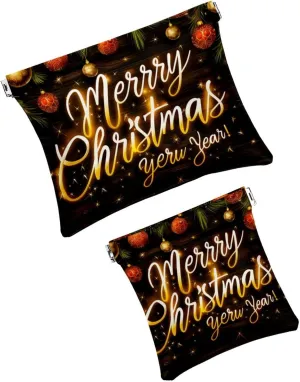 2Pcs Faux Leather Makeup Bag Set, Small Makeup Pouch for Purse, Portable No Zipper Makeup Pouch, Travel Makeup Bag for Cosmetics Jewelry, Christmas Decorative Snowflake