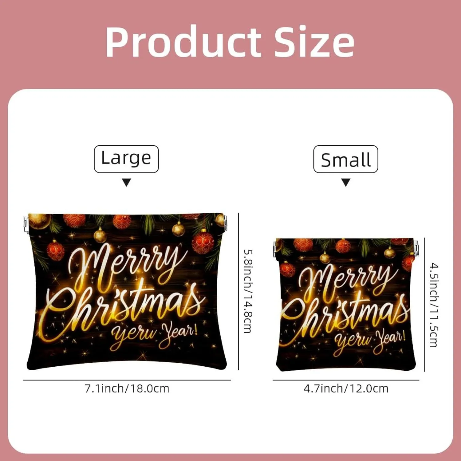 2Pcs Faux Leather Makeup Bag Set, Small Makeup Pouch for Purse, Portable No Zipper Makeup Pouch, Travel Makeup Bag for Cosmetics Jewelry, Christmas Decorative Snowflake