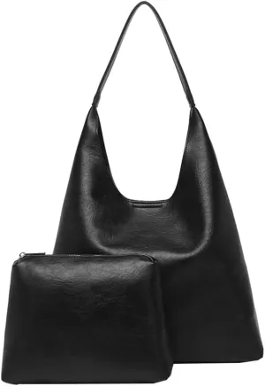 2Pcs Slouchy Hobo Bags for Women Vintage PU Leather Tote Bag Crossbody Purses Soft Top-handle Shoulder Handbags 2025