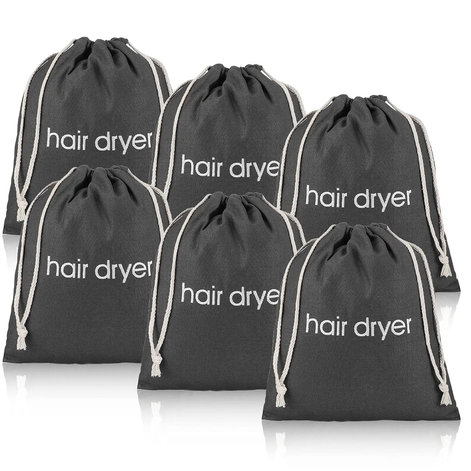 3 | 6 | 8 Pack Hair Dryer Bags Drawstring Bag Container Hairdryer Bag for travel bathroom (6 PCS Grey)