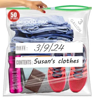 3 Gallon Large Slider Plastic Bags, | 50 Count | 2 Mil | 16" x 18" | Heavy-Duty Reusable Clear Freezer Storage Bags(Slider-3 gallon-50count)