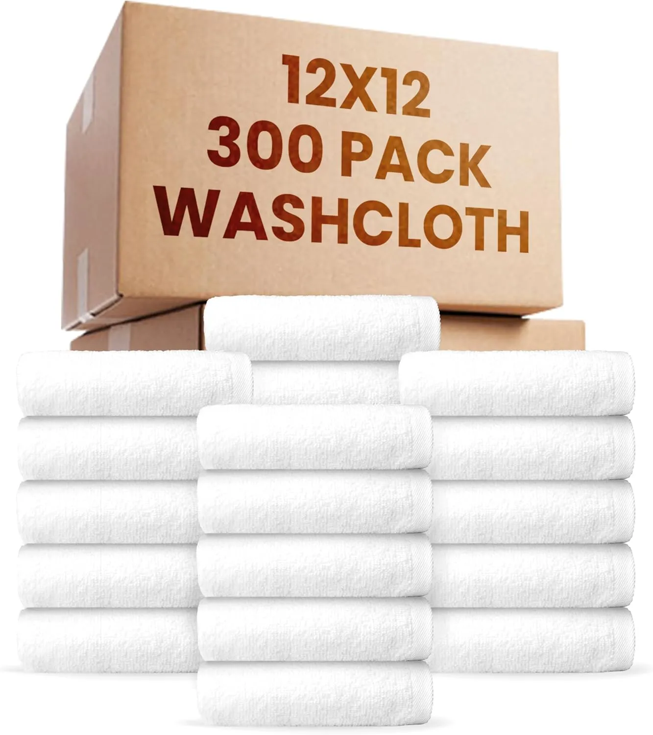 300 Pack Economy Bulk Washcloths (12x12) - White Face Cloths Bulk - Cotton Blend Commercial Cleaning Rags - Super Absorbing, Soft & Quick Drying Fingertip Towels for Hotels, Spa, Gym & Kitchen(010601)