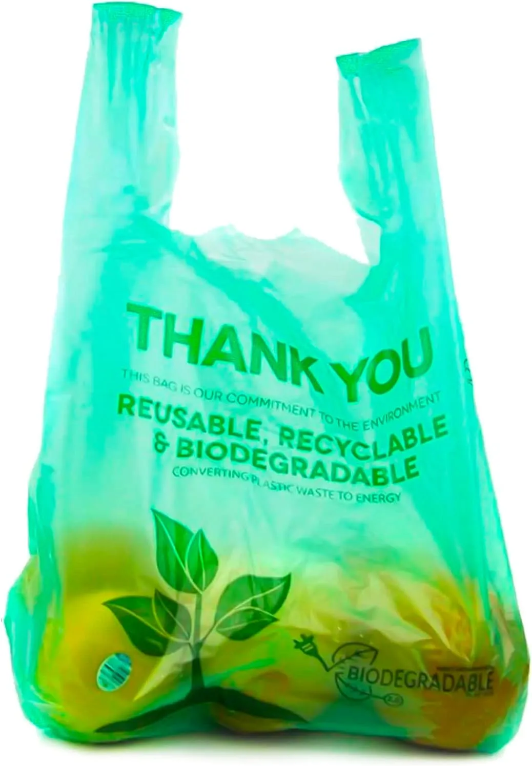 300 Pcs Biodegradable Bags 22" x 12" Plastic Green Bags with Handles T-Shirt Bags Thank You Bags Eco Friendly Bags Bio Bags Carry Out Great for Supermarket Groceries Trash Retail Restaurant To Go
