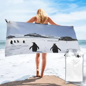31.5"x63" Microfiber Soft Pool Towel, Beach Towel Quick Dry Towel for Bathroom,Pool,gym,travel,beach - Penguins on The Iceberg