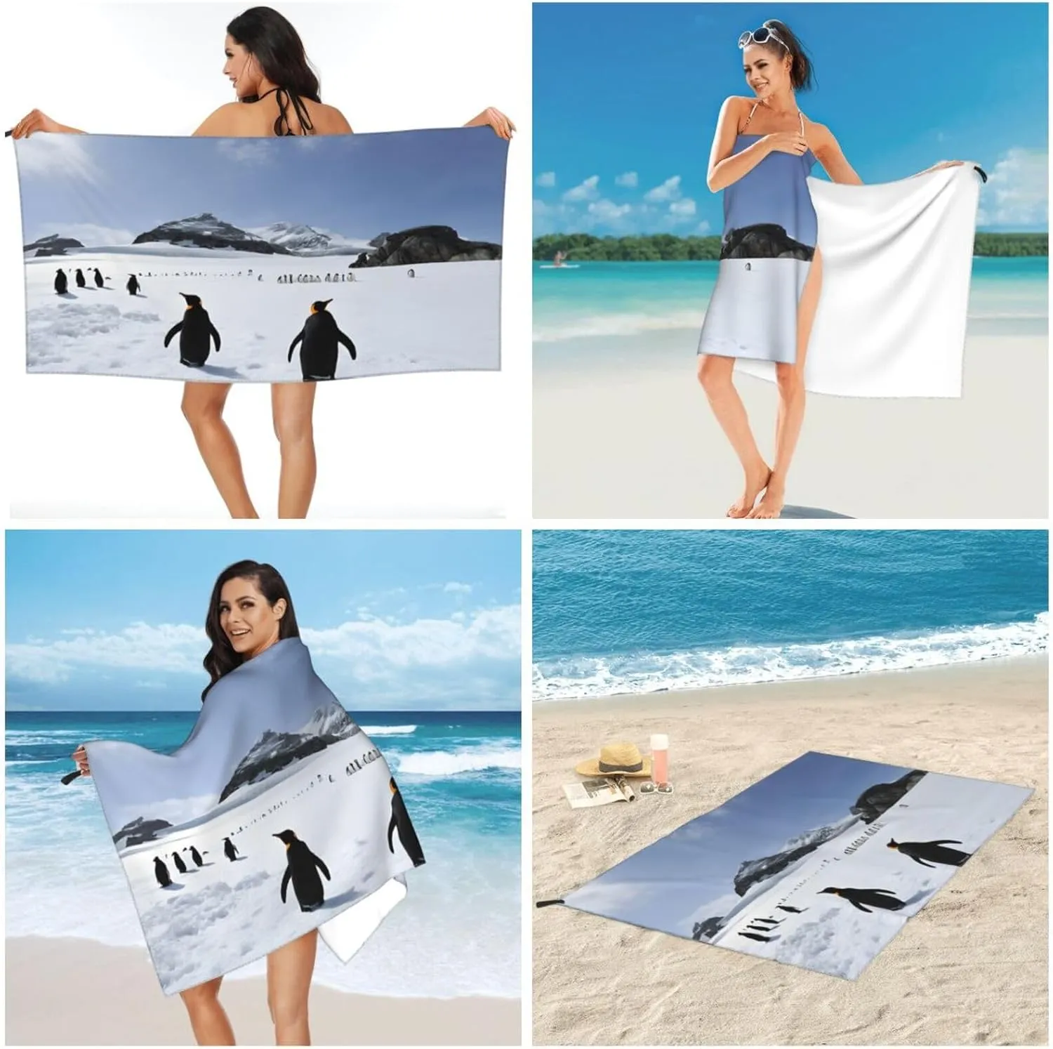 31.5"x63" Microfiber Soft Pool Towel, Beach Towel Quick Dry Towel for Bathroom,Pool,gym,travel,beach - Penguins on The Iceberg