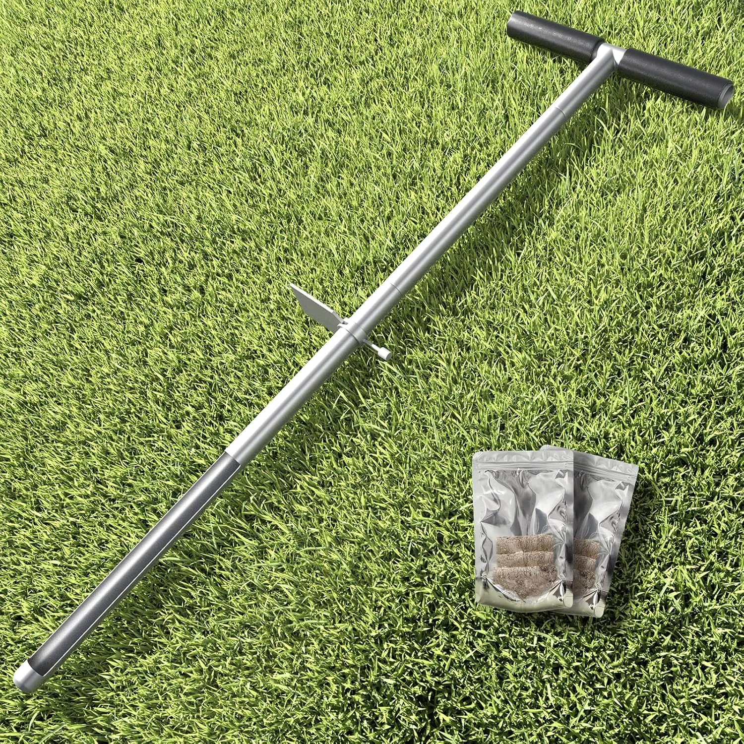 36 Inch Soil Sampler Probe, Stainless Steel Soil Sampling Tube Soil Core Sample Bags Soil Probe Tester, T-Handle Soil Test Kits Soil Probe with Foot Pedal for Plant Digger Garden Lawn Farm