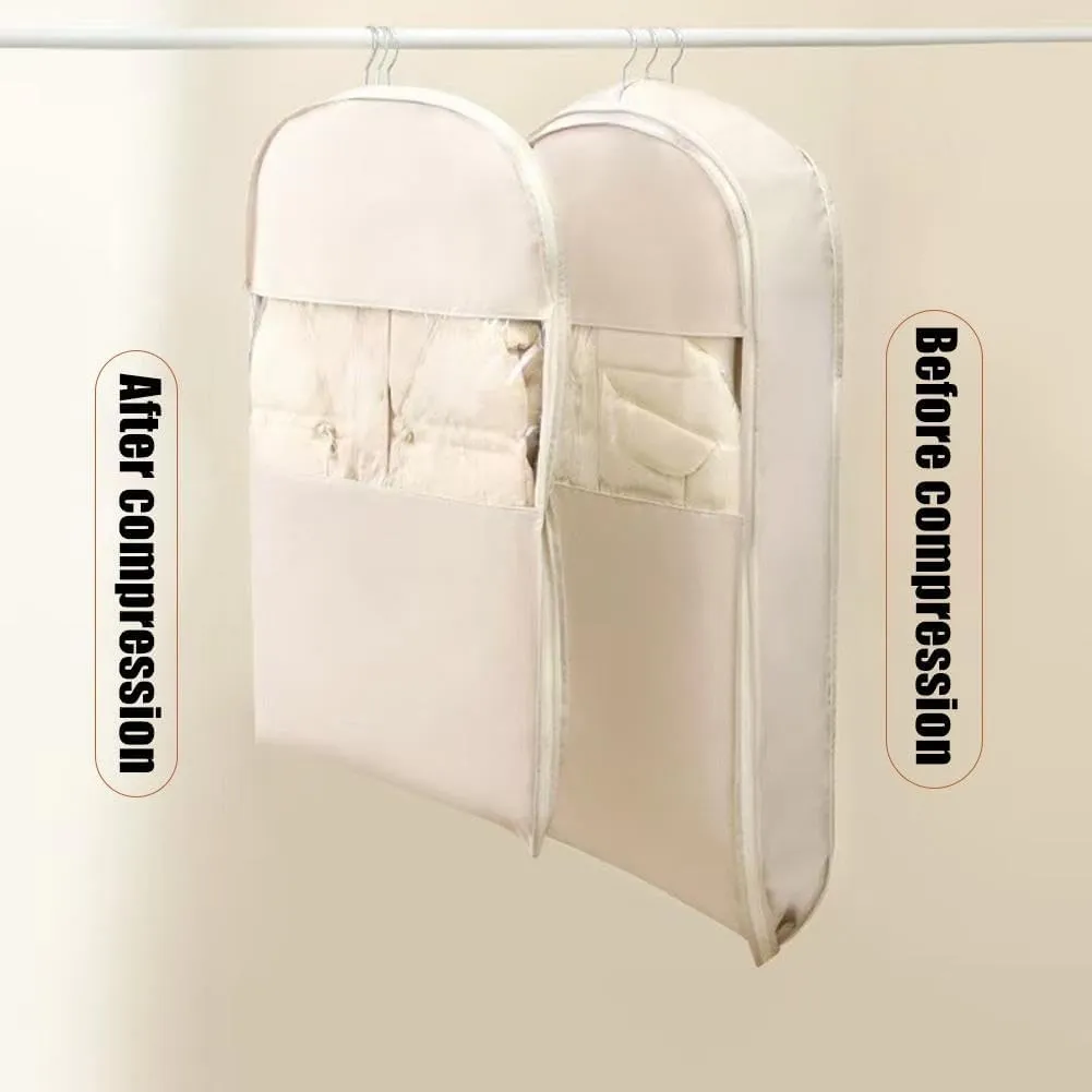 3Pcs Space Saving Hanging Garment Bag with Self Compression Zipper,Space Saver Closet Organizers,Dust Cover Clothes Bags for Down Coat,Self Compression Zip Garment Bags,Protects Clothes from Wrinkles