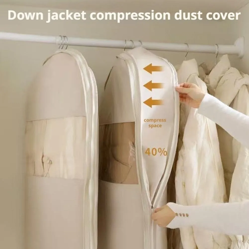 3Pcs Space Saving Hanging Garment Bag with Self Compression Zipper,Space Saver Closet Organizers,Dust Cover Clothes Bags for Down Coat,Self Compression Zip Garment Bags,Protects Clothes from Wrinkles