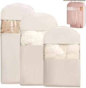 3Pcs Space Saving Hanging Garment Bag with Self Compression Zipper,Space Saver Closet Organizers,Dust Cover Clothes Bags for Down Coat,Self Compression Zip Garment Bags,Protects Clothes from Wrinkles