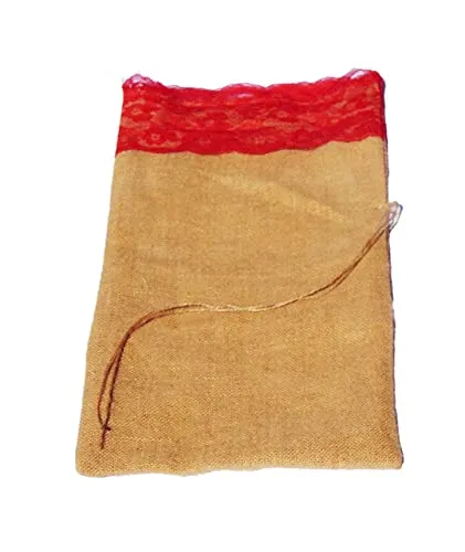 4 Pack -Burlap Bags - Large Bag red Ribbon Mouth, 13-14 inch by 27 inch, Wedding Party Favor Gift Bags.