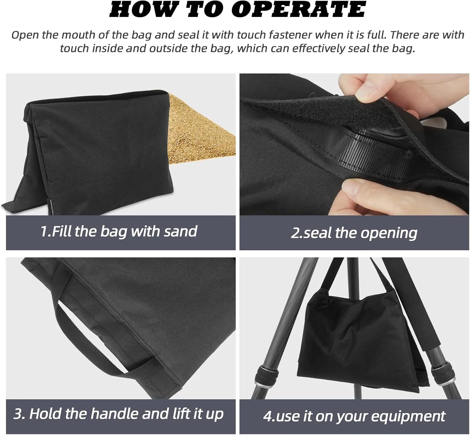 4 Pack Sandbag Weight Bags for Photography, Foldable Handheld Storage Bag with Shoulder Strap, 15.5"x9.4" Heavy Duty Polyester Saddlebag/Beanbag/Tripod Weight Bag for Camera Tripod