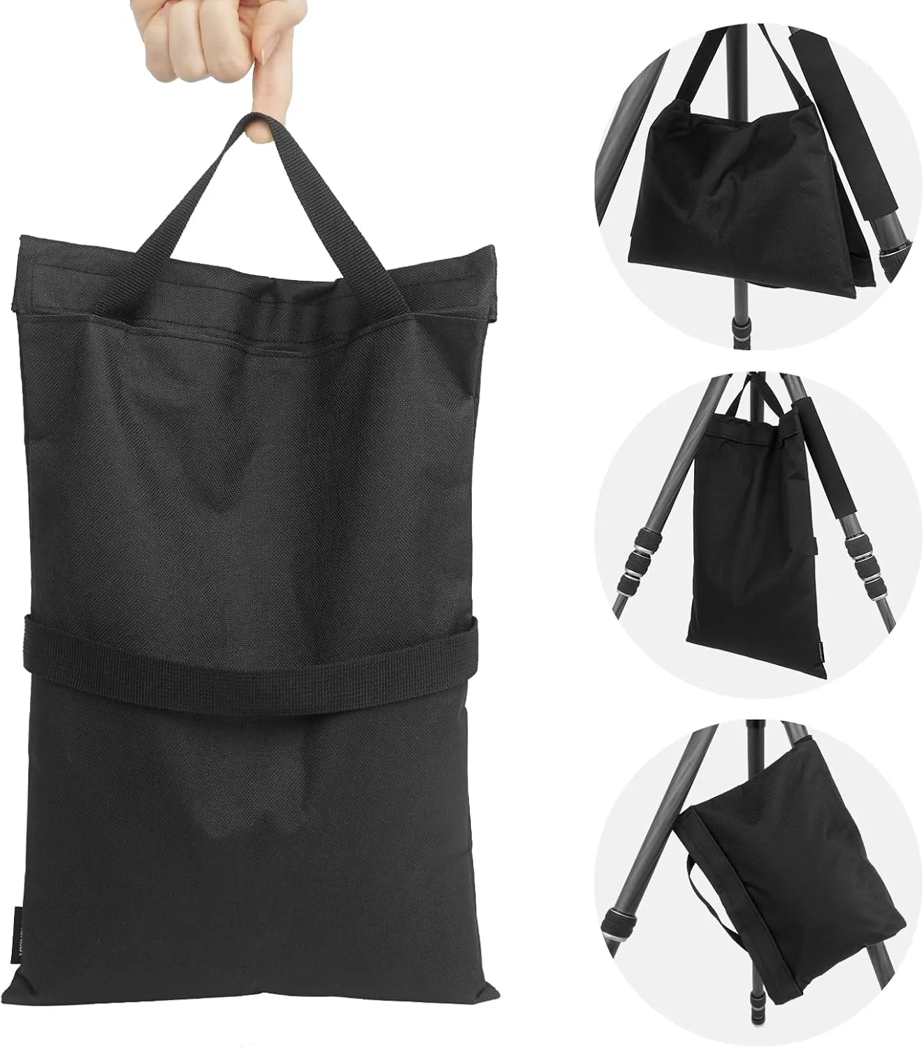 4 Pack Sandbag Weight Bags for Photography, Foldable Handheld Storage Bag with Shoulder Strap, 15.5"x9.4" Heavy Duty Polyester Saddlebag/Beanbag/Tripod Weight Bag for Camera Tripod