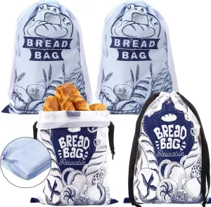 4 Packs Bread Bags for Homemade Reusable Freezer Bread Storage Fabric Bag Lining Large Sourdough 17"x 12" Container Proofing Cover Freezer Safe Sourdough Saver to Keep Fresh Gift Giving