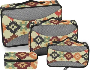 4 Pcs set travel organizer bags Mesh Travel Essentials Rustic Style Pastel expandable cubes for packing