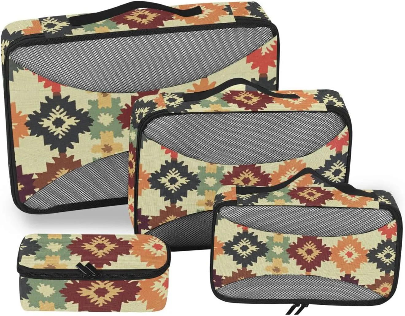 4 Pcs set travel organizer bags Mesh Travel Essentials Rustic Style Pastel expandable cubes for packing