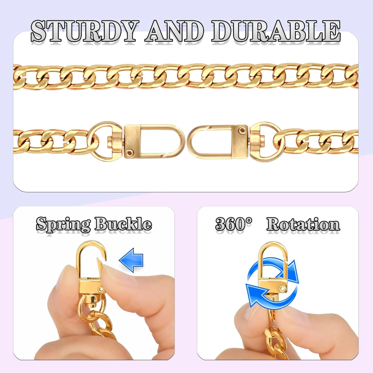 4 Sizes Flat Purse Chain Strap Crossbody Bag Replacement Strap with Metal Buckles(47.2/31.5/15.7/7.9 Inches, Gold)