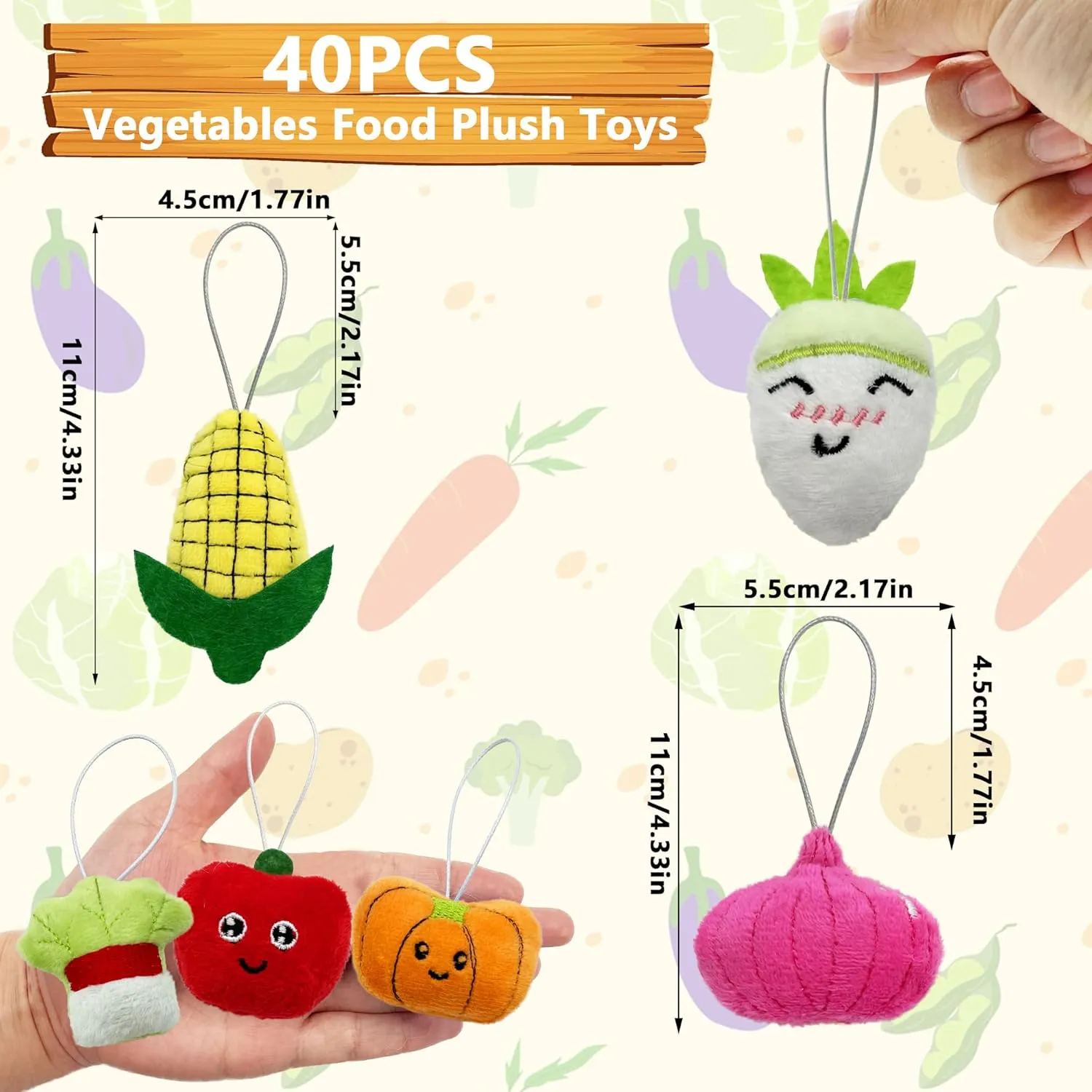 40 PCS Mini Vegetable Food Plush Toy Set Cute Small Vegetable Stuffed Toy Keychain for Party Favors Keychain Ornament for Goody Bag Easter Egg Stuffers Carnival Birthday Party Classroom Prizes