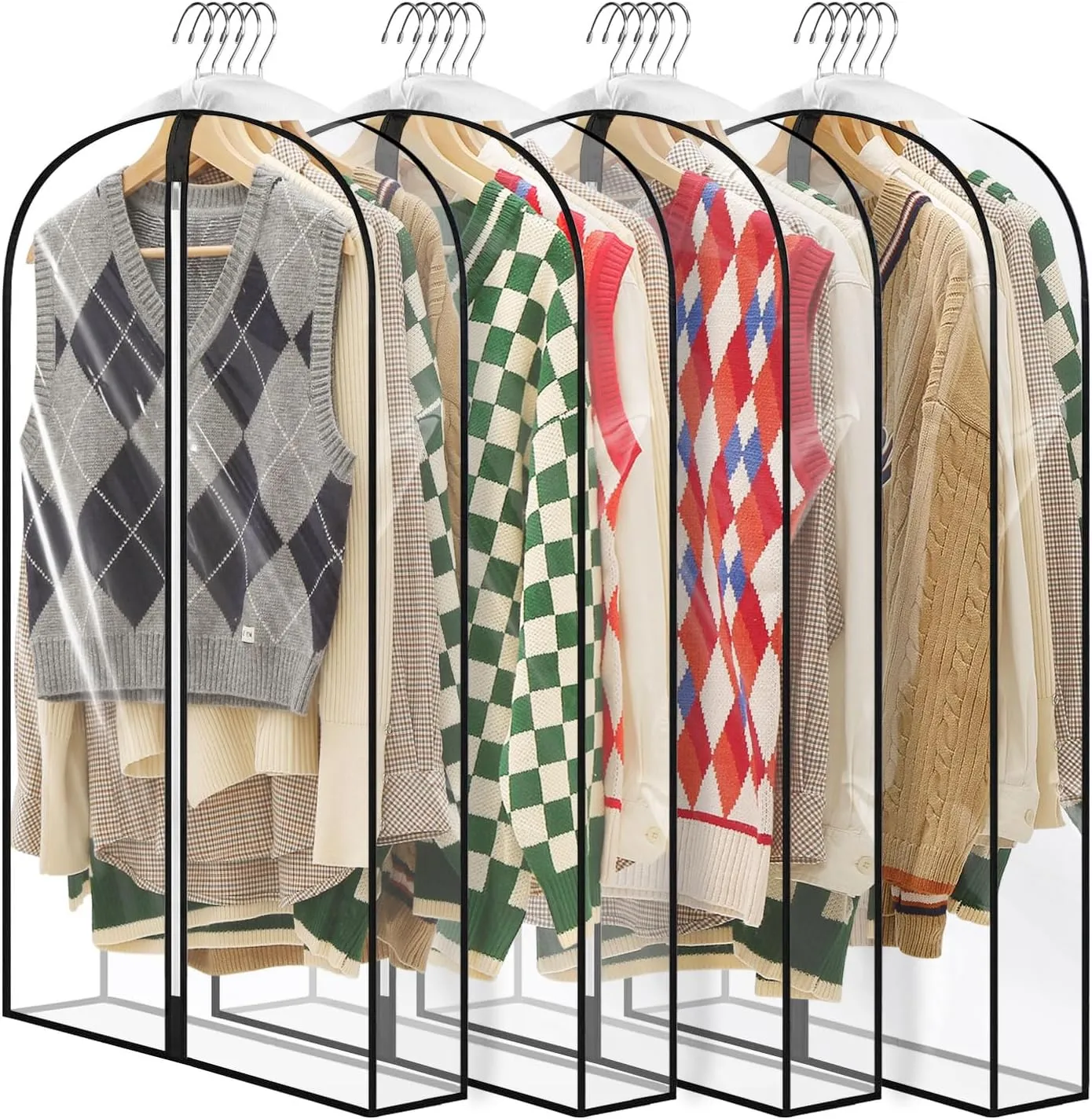 40" All Clear Garment Bags for Hanging Clothes, 4" Gusseted Suit Bags for Closet Storage, Plastic Garment Covers with Zipper for Coats, Jackets, Shirts, 4 Packs