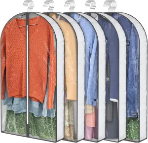 40" Garment Bags, Clear Clothes Covers with 4" Gussetes for Hanging Clothes Closet Storage, Breathable Protector for Suits Coat, Jacket, Sweater, Shirts, 5 Packs
