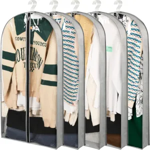 5 Pack 40" Garment Bags for Hanging Clothes Storage, Clear Moth Proof Suits Covers with 4" Gussets for Closet Storage Travel, Plastic Protector for Coat, Jacket, Sweater, Shirts