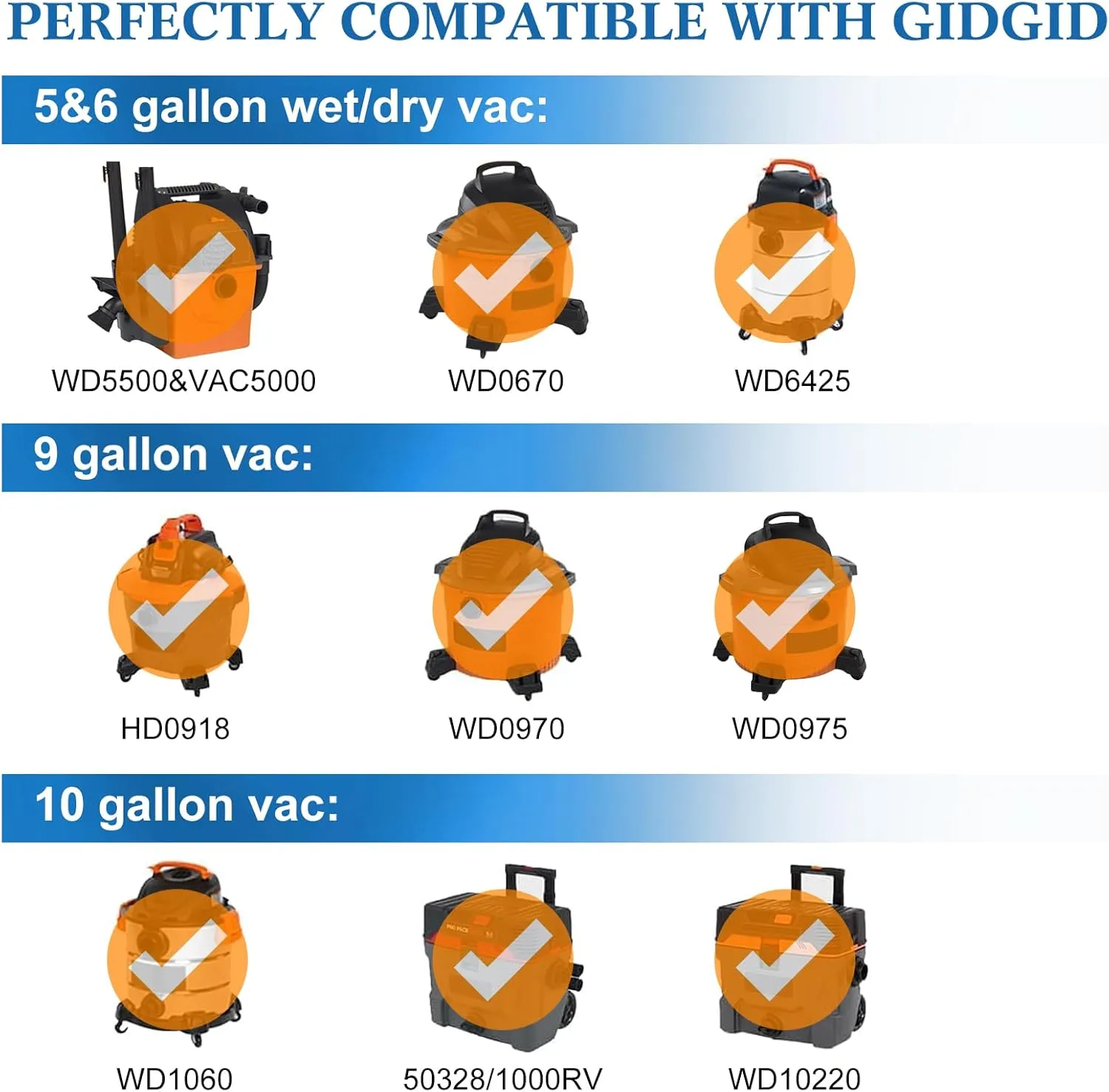 5 Pack Rigid VF3503 Shop Vac Bags For Ridgid 5-10 Gallon Wet Dry Vacuums, Ridgid Vacuum Bags Replacement for WD5500, VAC5000, WD0670, WD6425, HD0918, WD0970, WD0975, WD1060, 50328/1000RV, WD10220