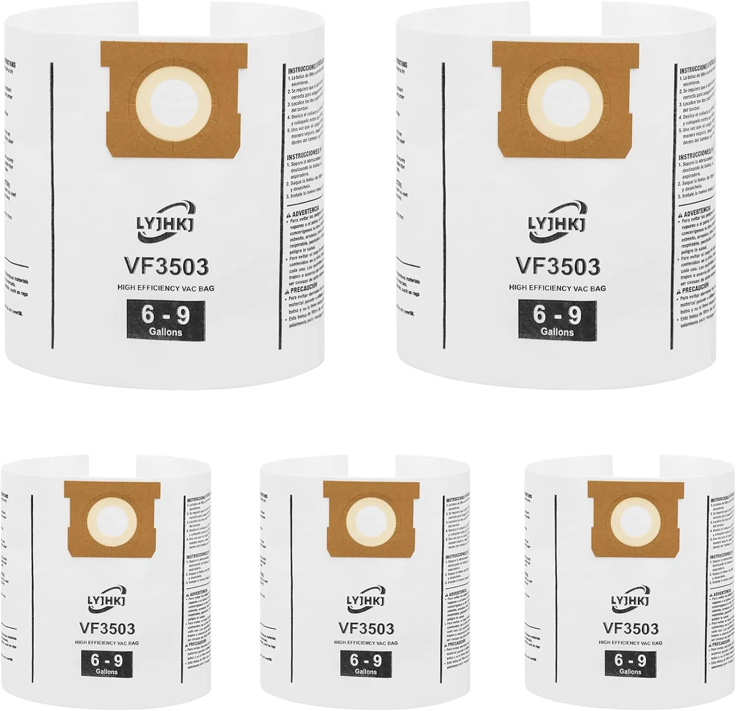 5 Pack Rigid VF3503 Shop Vac Bags For Ridgid 5-10 Gallon Wet Dry Vacuums, Ridgid Vacuum Bags Replacement for WD5500, VAC5000, WD0670, WD6425, HD0918, WD0970, WD0975, WD1060, 50328/1000RV, WD10220