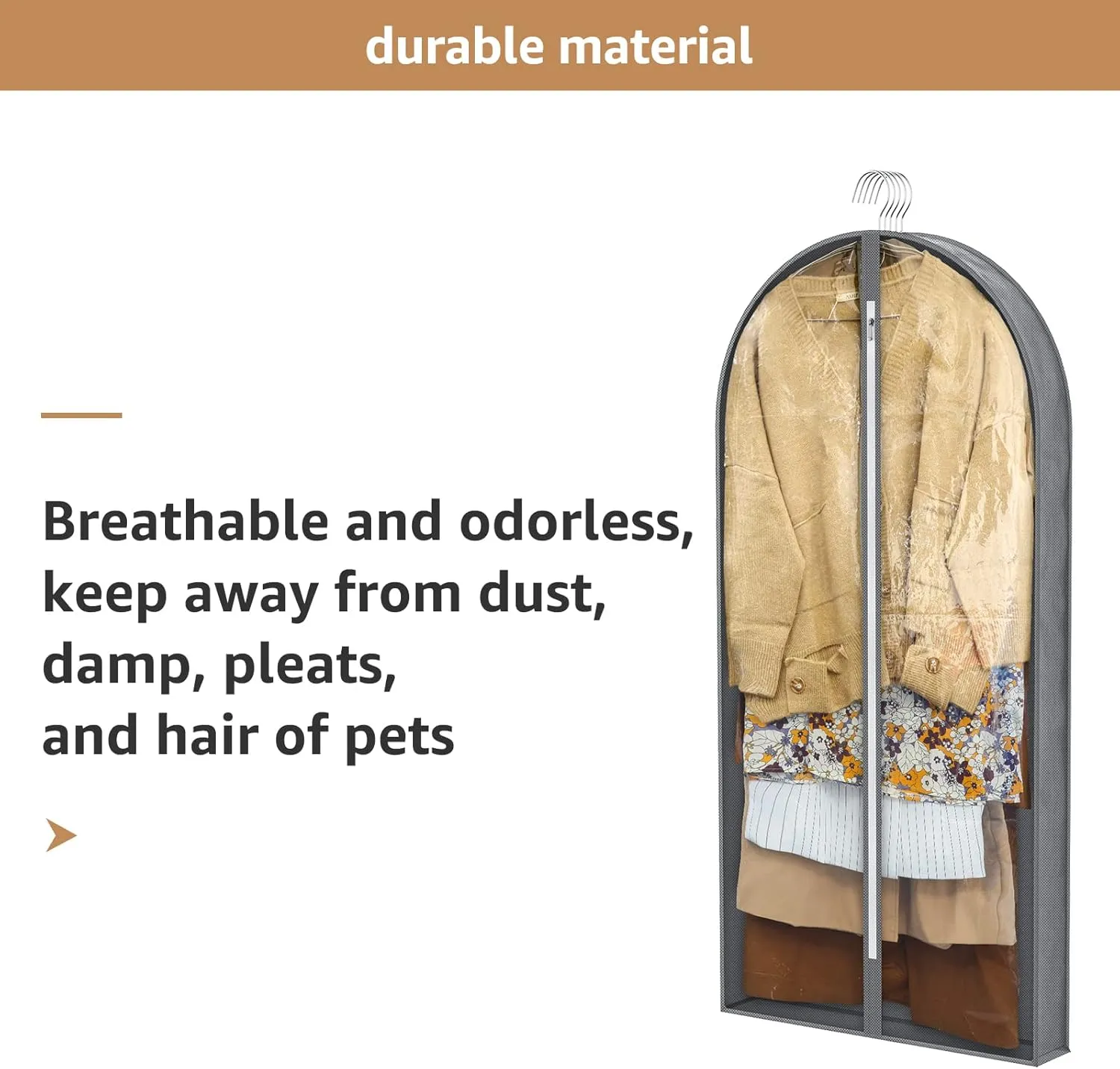 50" Garment Bags, Clear Plastic Clothes Coveres with 4" Gussetes for Hanging Clothes Closet Storage, Breathable Protector for Long Coat, Jacket, Sweater, Shirts, Suits, 3 Packs