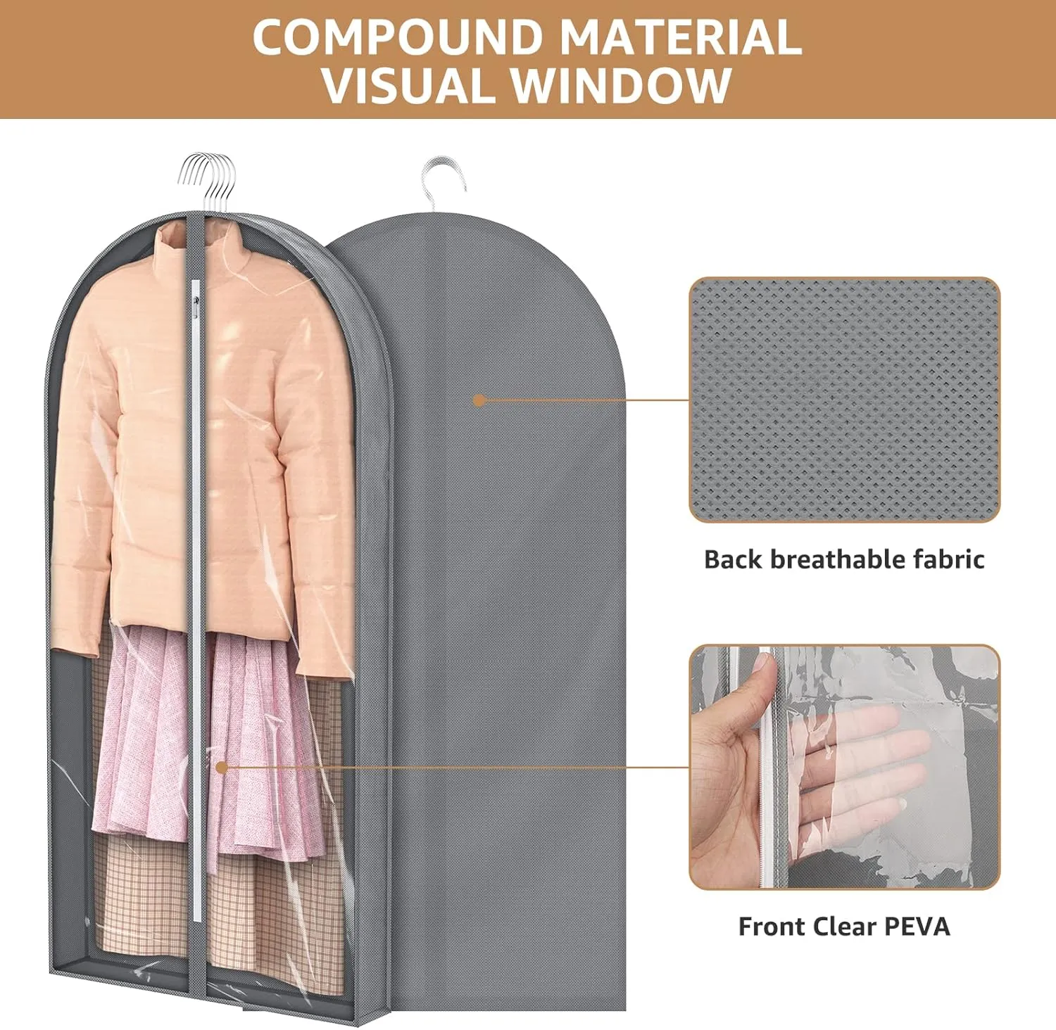 50" Garment Bags, Clear Plastic Clothes Coveres with 4" Gussetes for Hanging Clothes Closet Storage, Breathable Protector for Long Coat, Jacket, Sweater, Shirts, Suits, 3 Packs