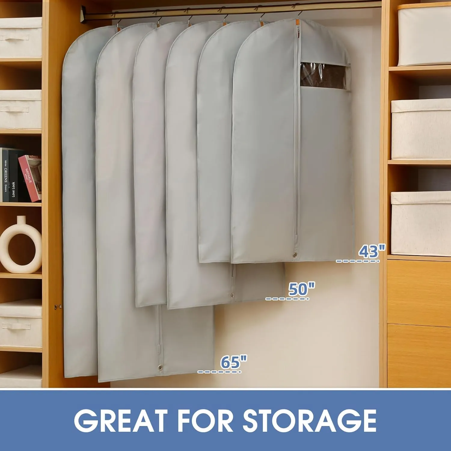 50" Garment Bags for Hanging Clothes, Suit Bags for Closet Storage and Travel, Grey Suit Cover Bags with Clear Window for Coats, Jackets, Dresses (2 Packs)