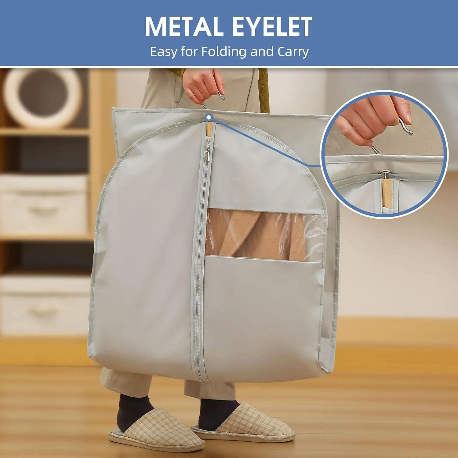 50" Garment Bags for Hanging Clothes, Suit Bags for Closet Storage and Travel, Grey Suit Cover Bags with Clear Window for Coats, Jackets, Dresses (2 Packs)