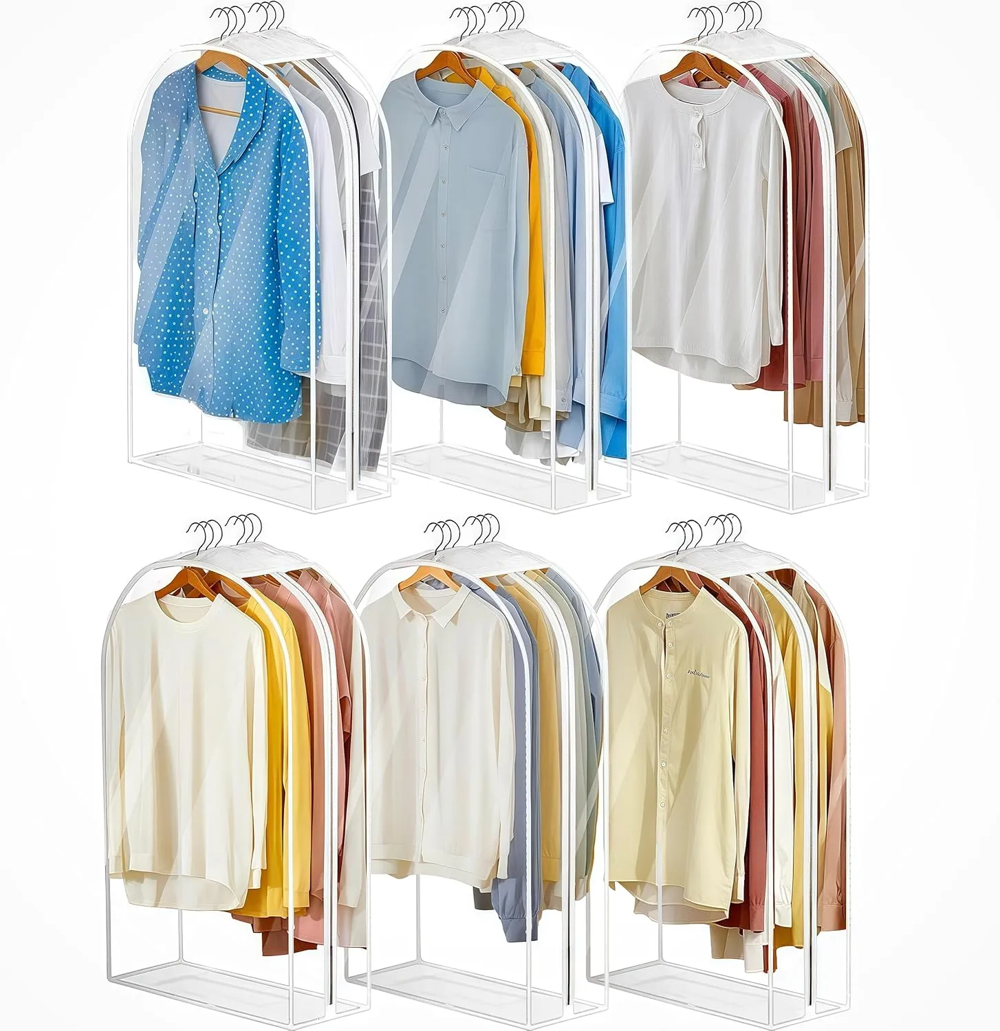 6 Pack Clear Garment Bags for Hanging Clothes 10”Gusseted, Suit Bags for Closet Storage, Hanging Plastic Clothes Cover for Coat, Dress, Fur, Shirt（24x10x40In）