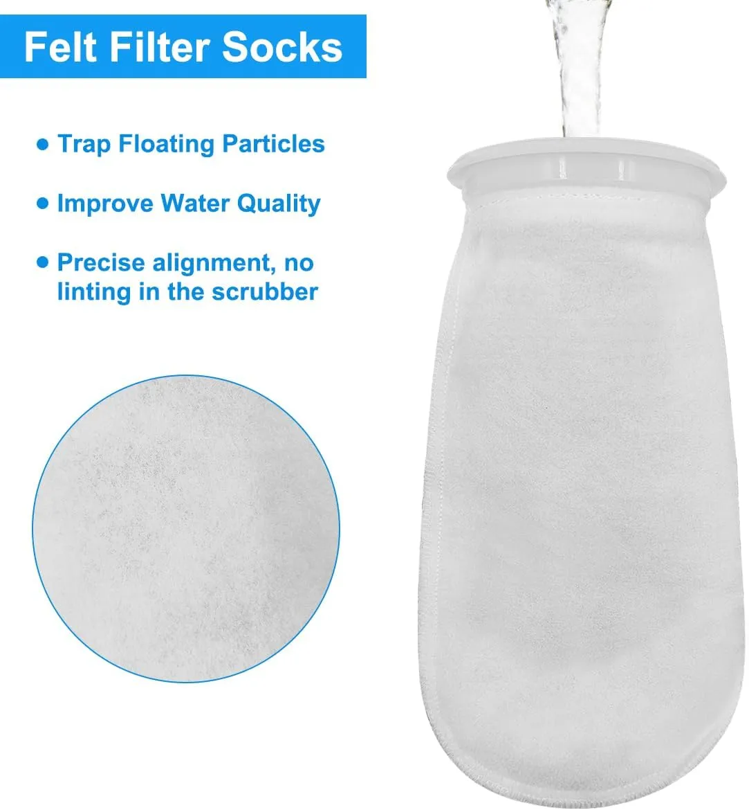6Pcs 4 Inch Ring by 10 Inch Long Filter Socks 200 Micron, Aquarium Felt Socks, Aquarium Filter Bags for Freshwater Saltwater Aquariums Fish Tank, Sump Filter Socks, Use in Ponds Overflows